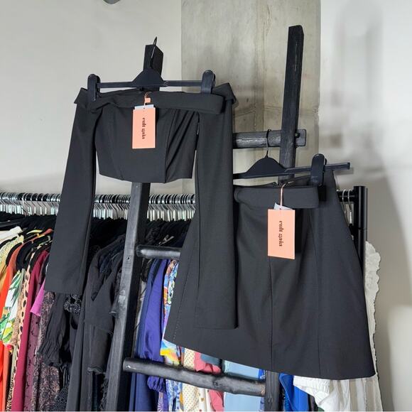Cult Gaia Valia Crop Off the Shoulder Top & Essie Mini Skirt Set in Black - Picture 10 of 17